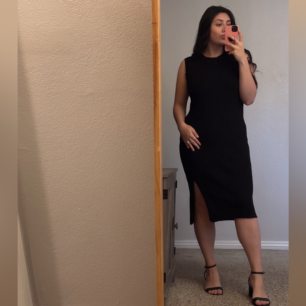 Black Knit Dress with Side Slit - Perfect for Date Night